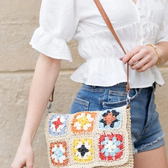 Sylvie Foldover Crochet Woven Crossbody - Picture 6 of 9